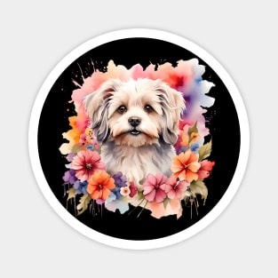 A havanese decorated with beautiful watercolor flowers Magnet